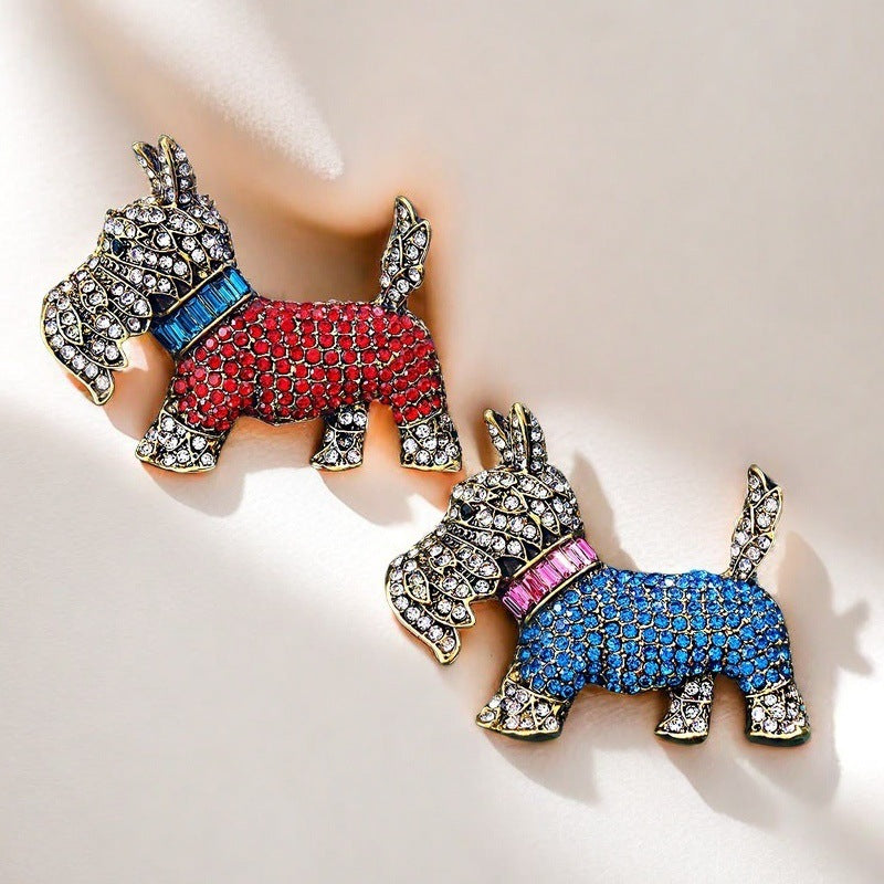 Cute dog-themed brooch with rhinestones