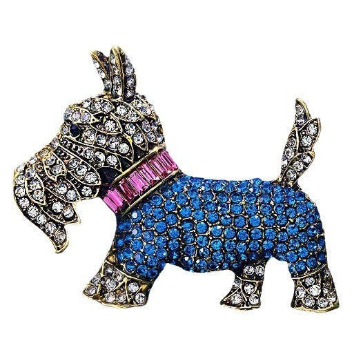 Rhinestone dog brooch on a display