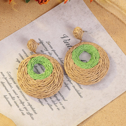Geometric woven earrings in colorful pattern
