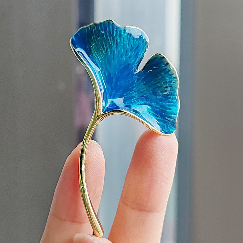 Ginkgo Leaf Brooch displayed on a stylish blouse