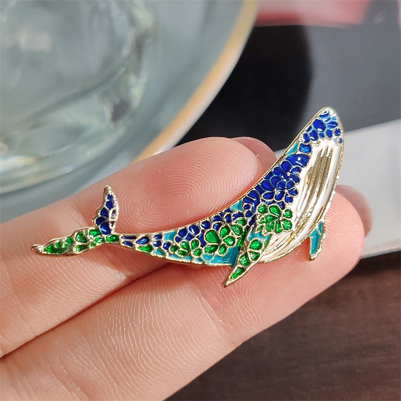 Alloy whale and dolphin brooch