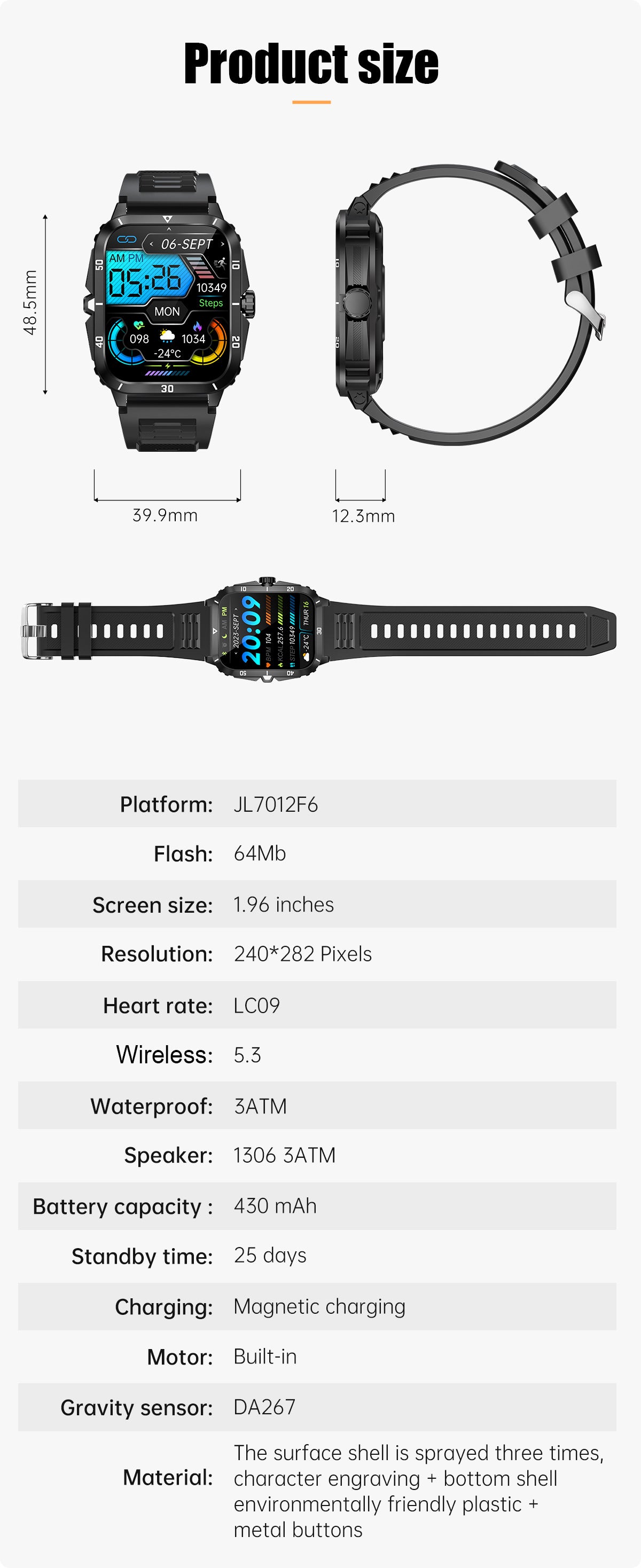 Waterproof sports watch closeup image