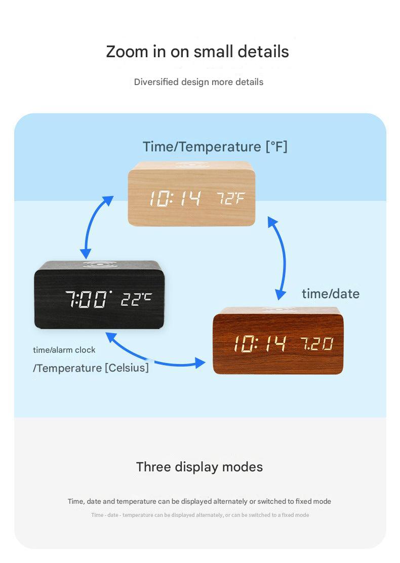 Elegant alarm clock with wireless charging feature