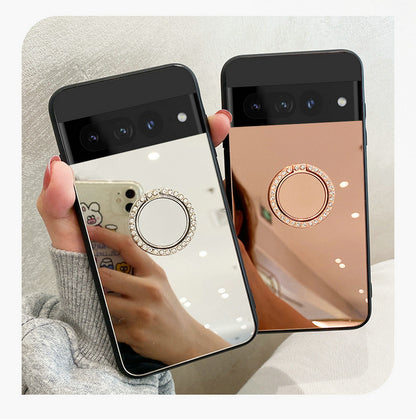 Sleek Mirror Phone Case Stand for Google Pixel 9 | Makeup Mirror, Full Protection, Available in Gold & Silver