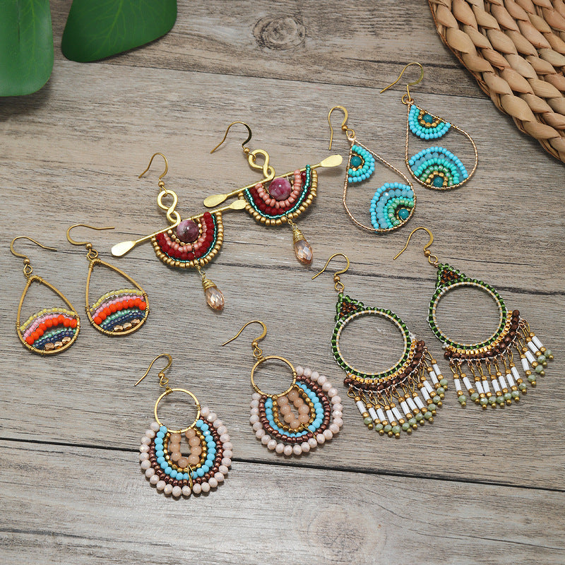 Bohemian earrings hanging in fashion display