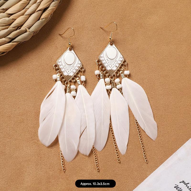 Bohemian feather earrings design close-up