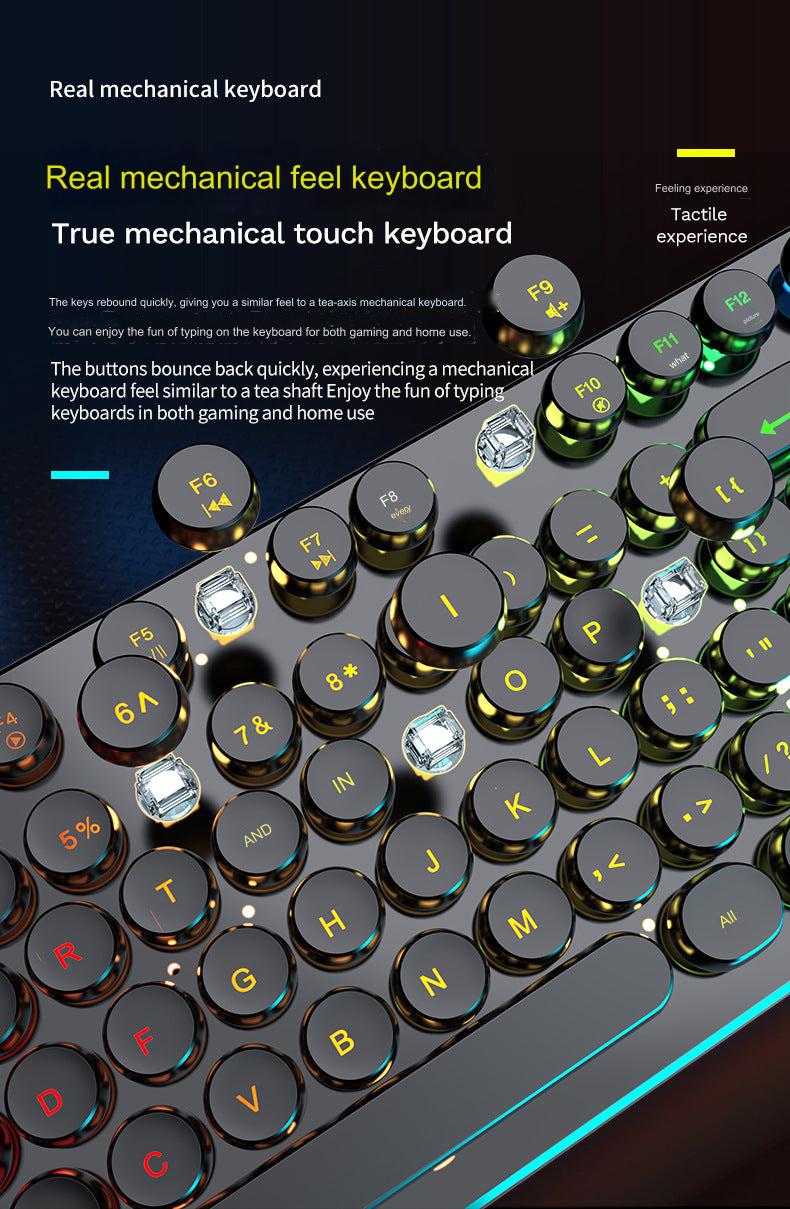 EWEADN GX330 Retro Punk Mechanical Gaming Keyboard & RGB Mouse Set - USB Wired, Ergonomic Design, 1600 DPI