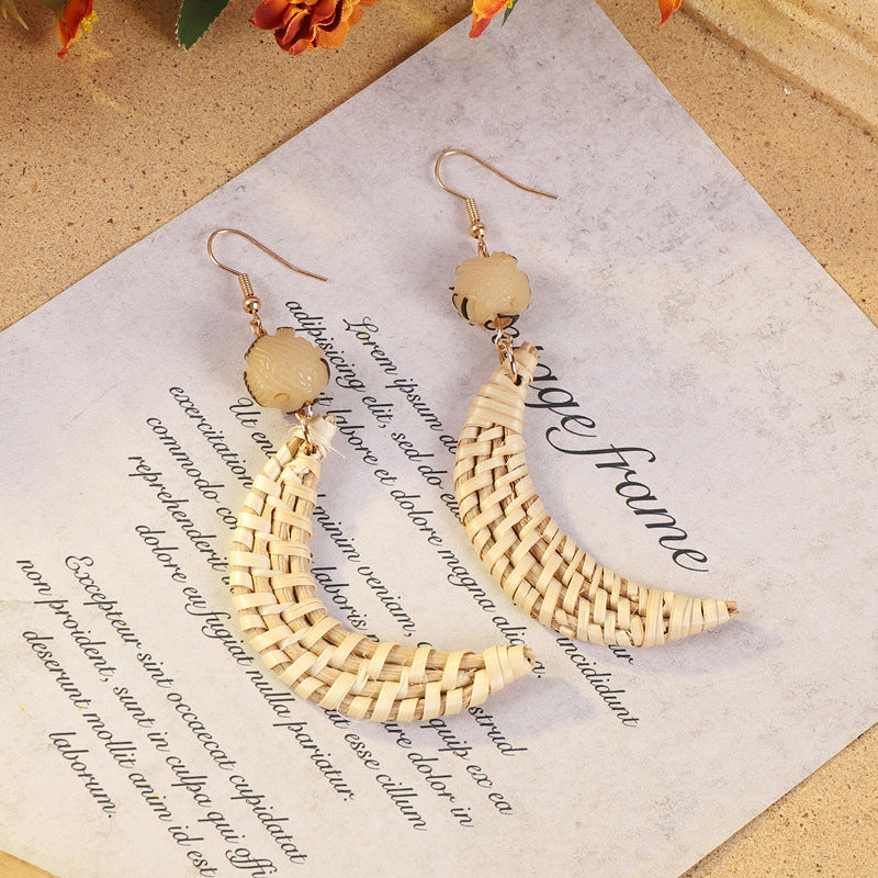Bohemian vintage woven rattan earrings design 1