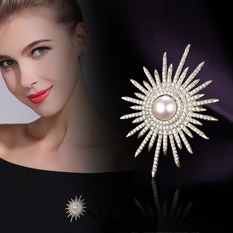Close-up of pearl accent on floral pin