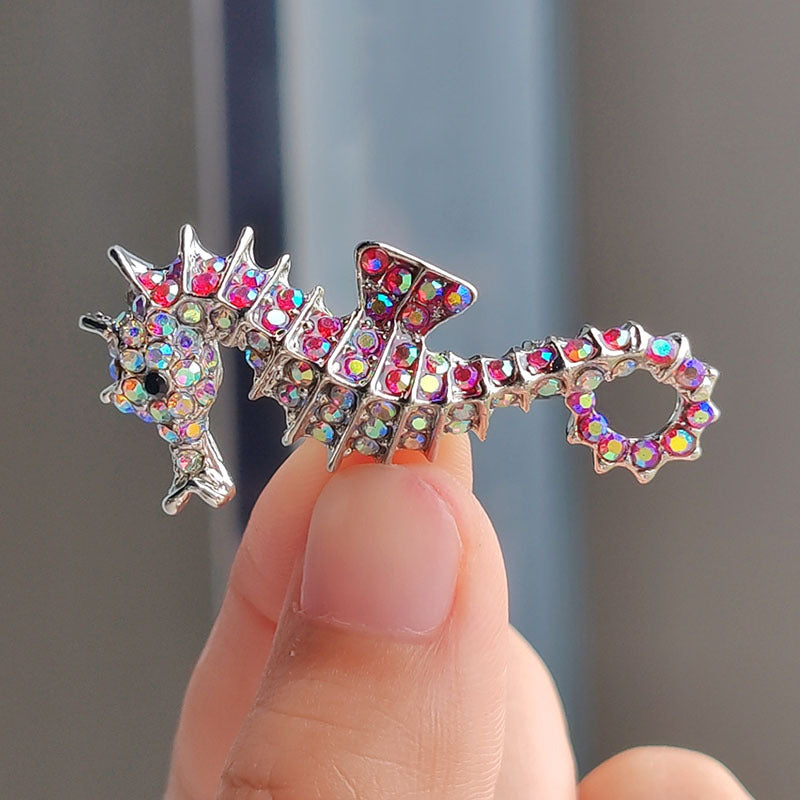 Cute Seahorse Brooch with Rhinestones Image 1
