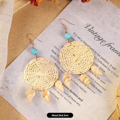 Geometric woven earrings in colorful pattern