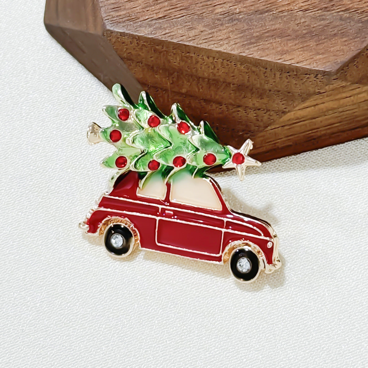 Chic Christmas Tree Brooch on display