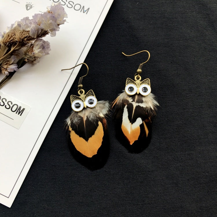 Colorful feather earrings on display