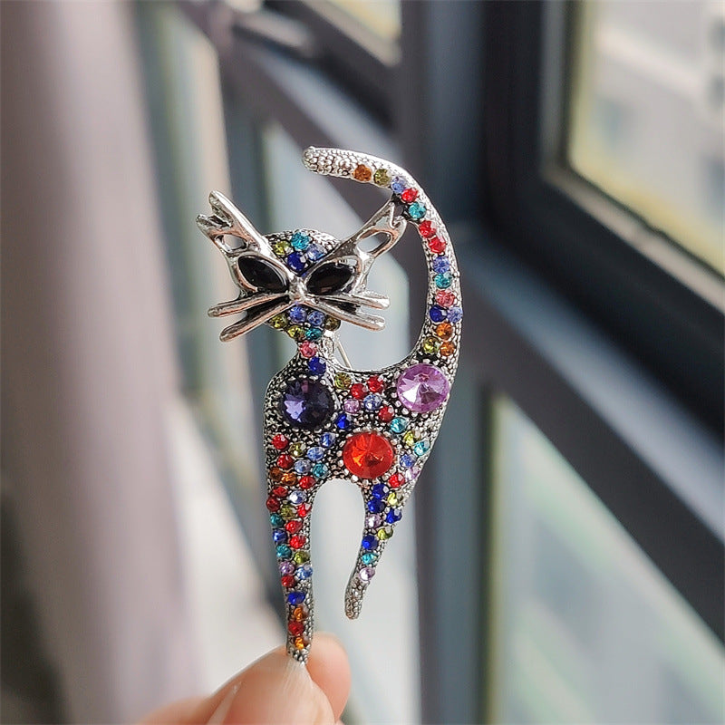 Colorful retro cat brooch