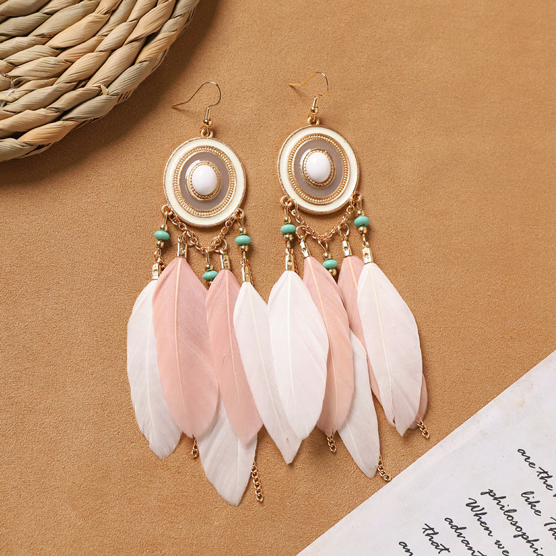 Bohemian feather earrings design close-up