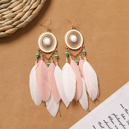 Bohemian feather earrings design close-up
