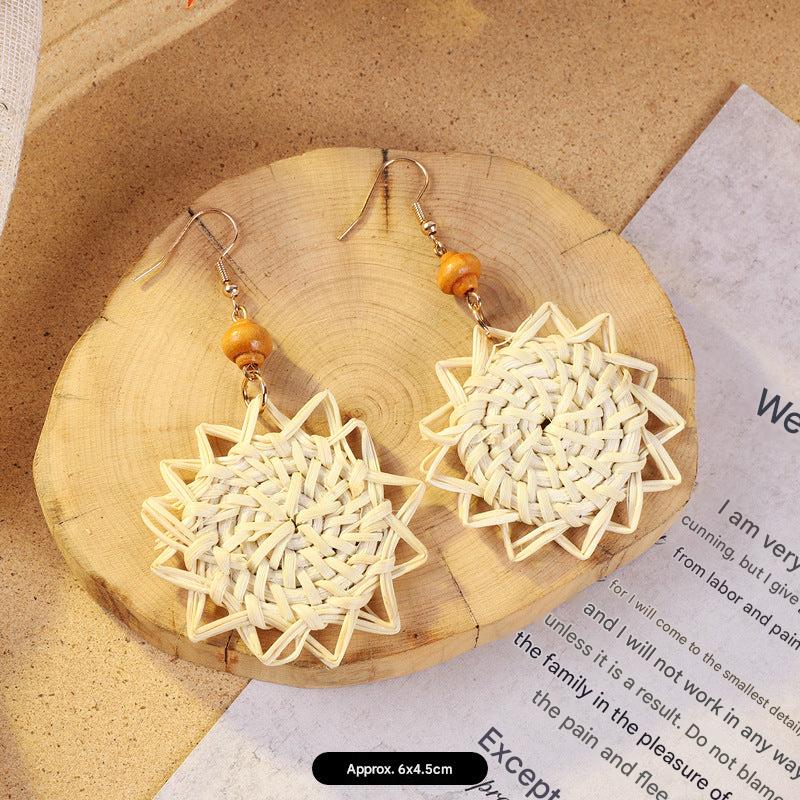 Bohemian vintage woven rattan earrings design 1