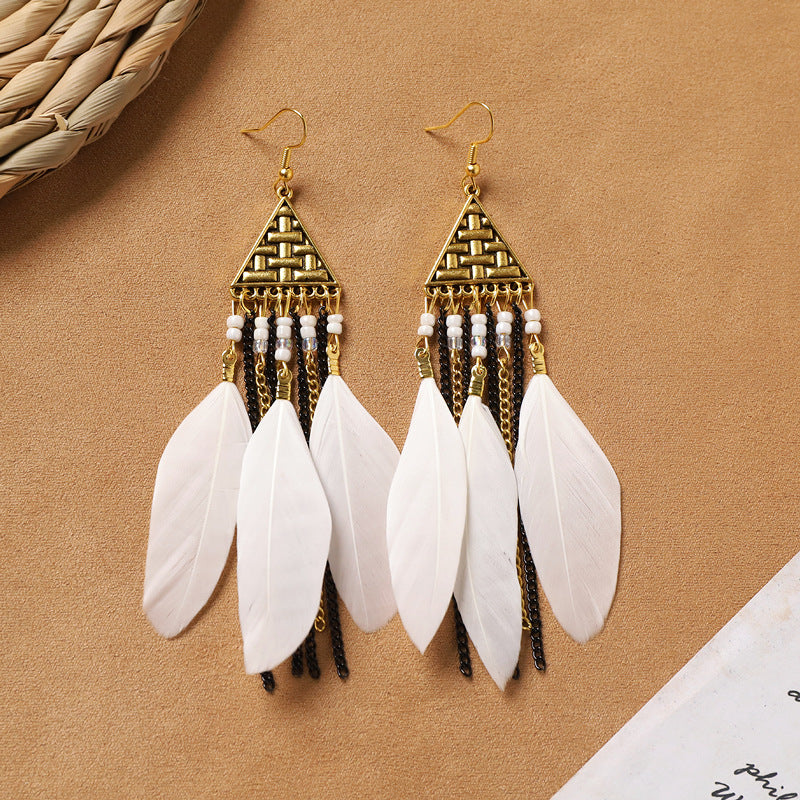 Bohemian feather earrings design close-up
