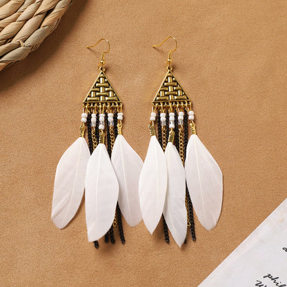 Bohemian feather earrings design close-up
