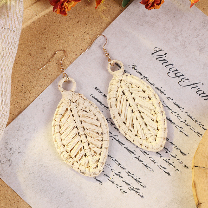 Bohemian vintage woven rattan earrings design 1