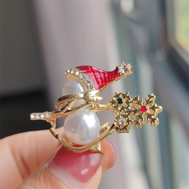 Festive snowman brooch on jacket