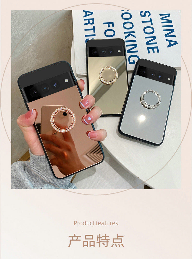 Sleek Mirror Phone Case Stand for Google Pixel 9 | Makeup Mirror, Full Protection, Available in Gold & Silver