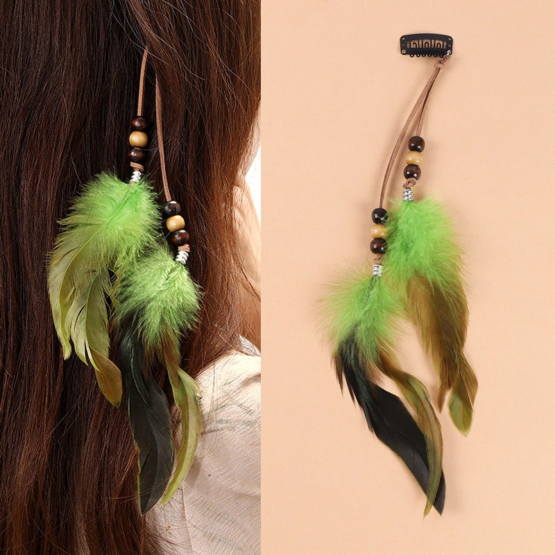 Bohemian feather hair clip with tassels - image 1