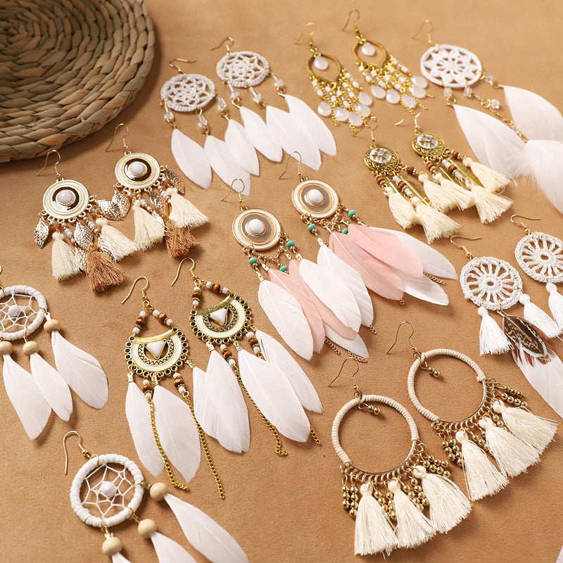 Bohemian feather earrings design close-up