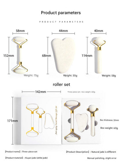 Natural jade stone facial massage roller and gua sha tools