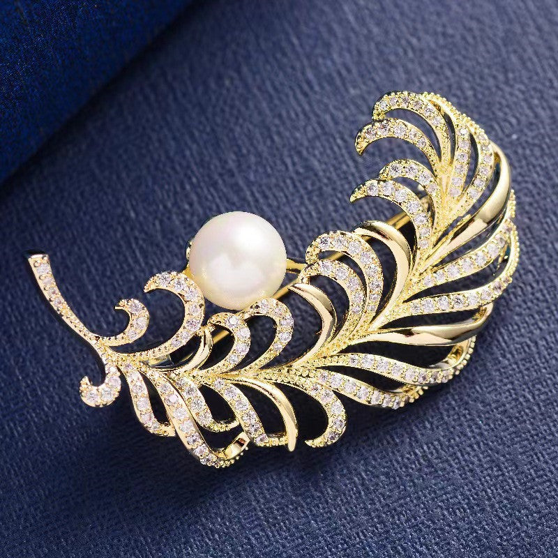 Close-up of Stylish Feather Brooch