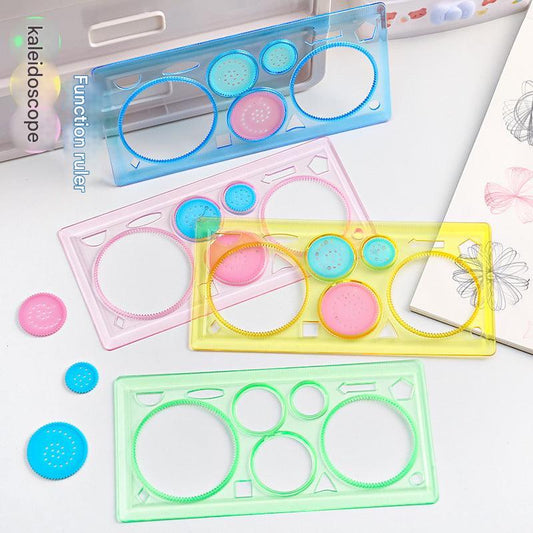 colorful multi-purpose ruler with stencils top view