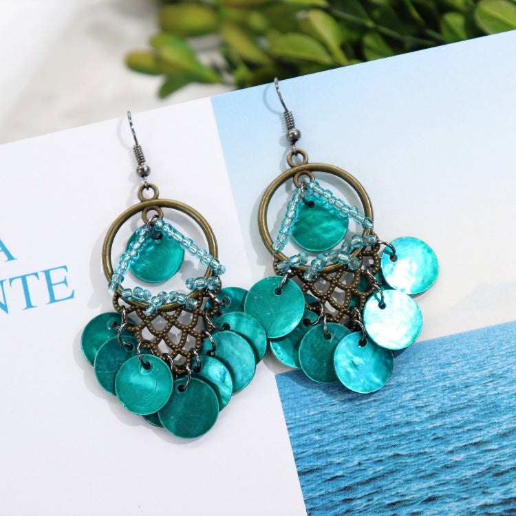 Colorful long tassel earrings displayed