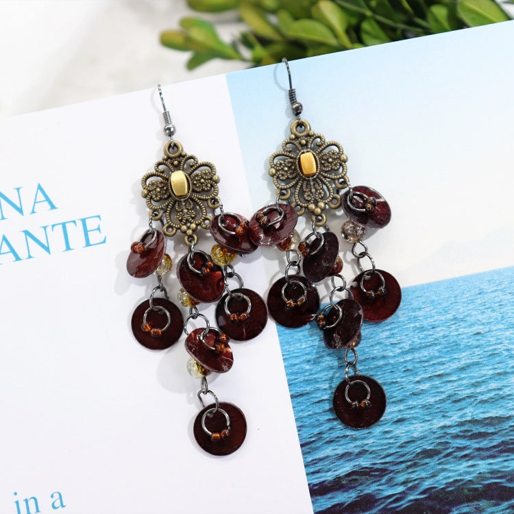 Colorful long tassel earrings displayed