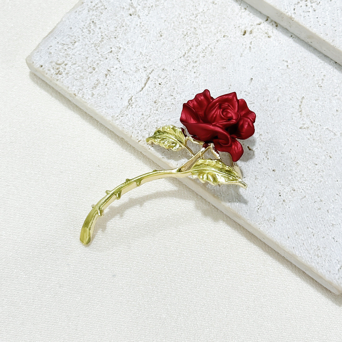Elegant Red Rose Brooch front view