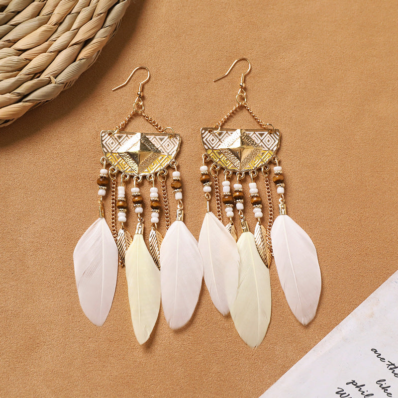 Bohemian feather earrings design close-up