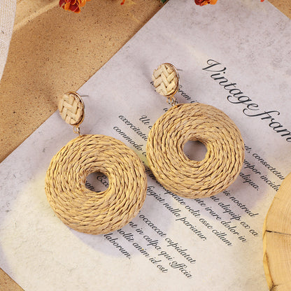 Geometric woven earrings in colorful pattern