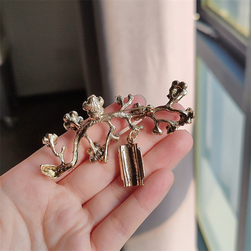 Close-up of retro floral brooch accessory