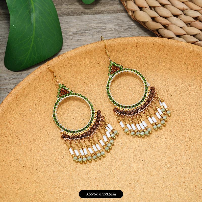 Colorful Bohemian earrings on display