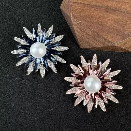 chic flower brooch pin with crystals and pearls
