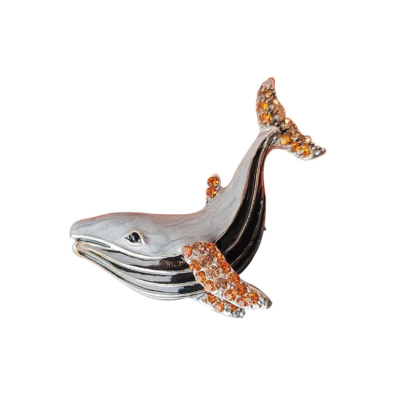 Stylish whale brooch with rhinestones