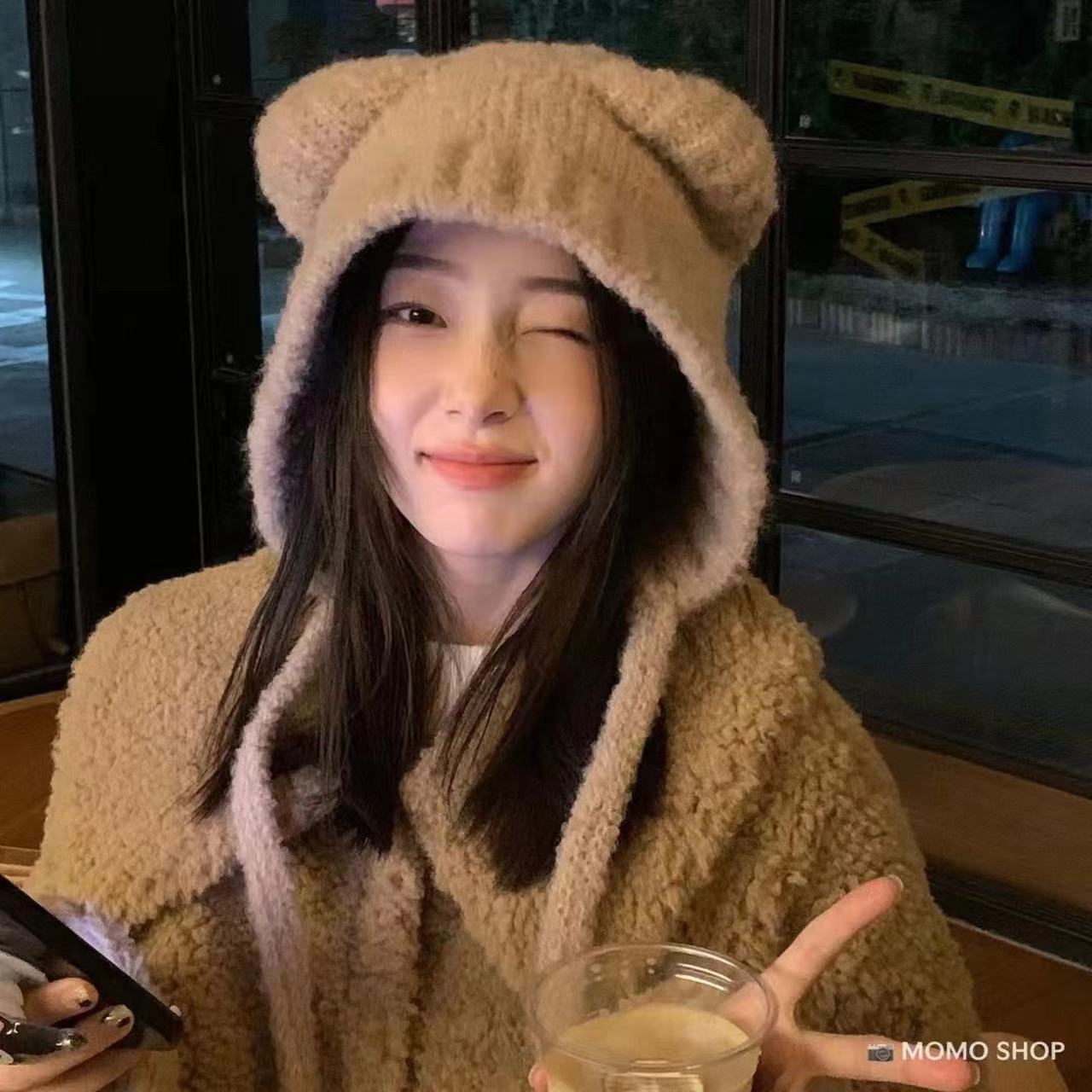 Cute bear ear plush winter hat image 1