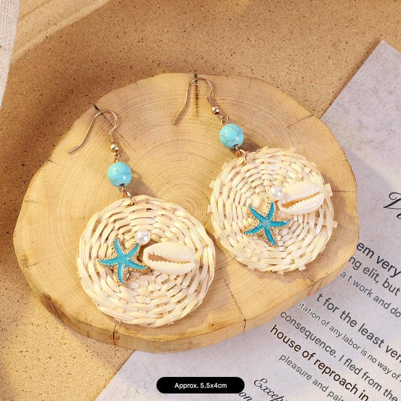 Geometric woven earrings in colorful pattern