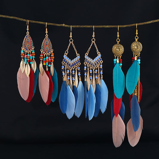 Unique long earrings with tassels