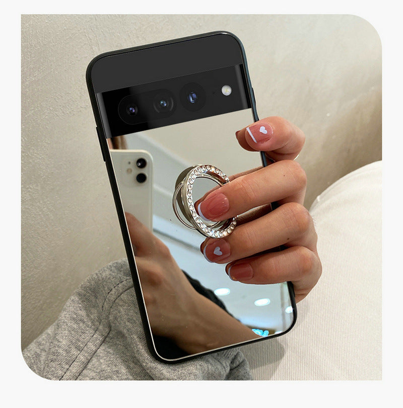 Sleek Mirror Phone Case Stand for Google Pixel 9 | Makeup Mirror, Full Protection, Available in Gold & Silver
