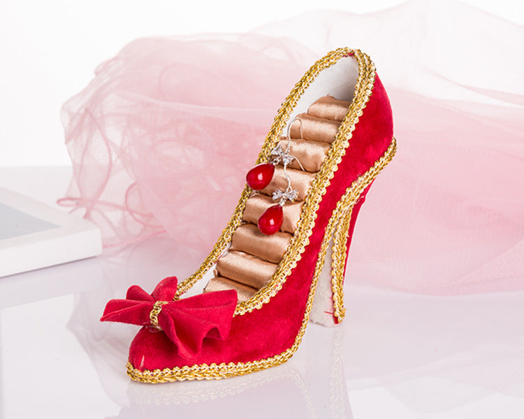 champagne high heel shoe organizer for earrings and rings