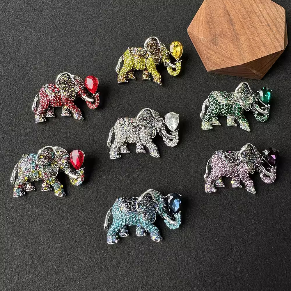 Elephant Brooch with Rhinestones in Blue
