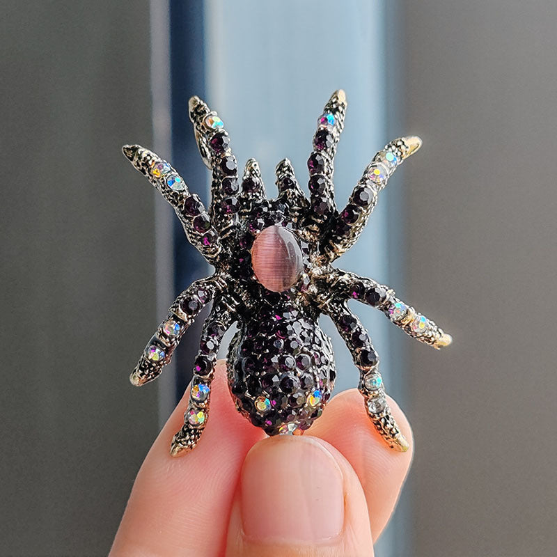Alloy spider brooch in rose red color