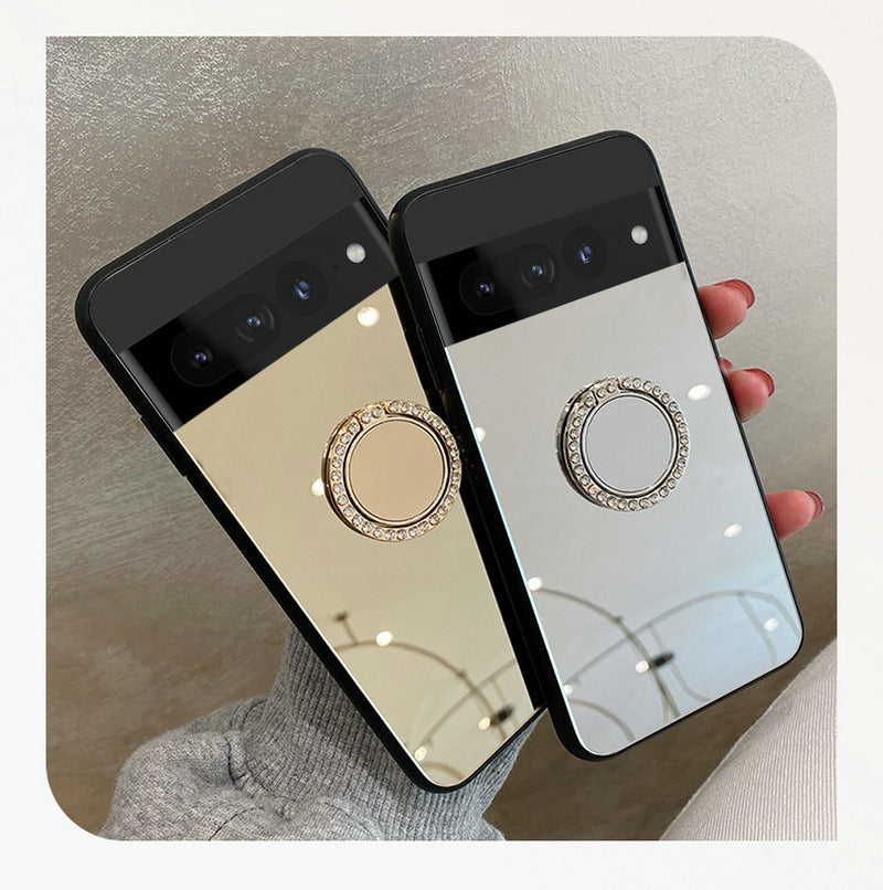 Sleek Mirror Phone Case Stand for Google Pixel 9 | Makeup Mirror, Full Protection, Available in Gold & Silver