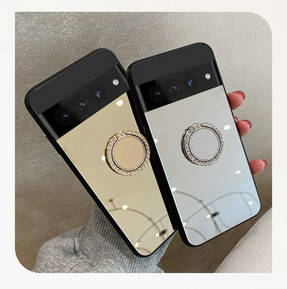 Sleek Mirror Phone Case Stand for Google Pixel 9 | Makeup Mirror, Full Protection, Available in Gold & Silver