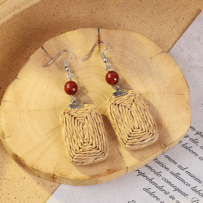 Bohemian vintage woven rattan earrings design 1